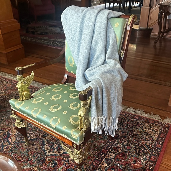 Terry Town Australian Fine Wool Blend Gray Herringbone Throw Blanket with Fringe